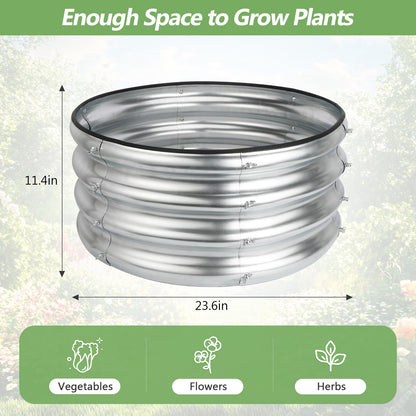 Liyarya 2 Pack 2x2x1ft Round Galvanized Raised Garden Bed Kits, Raised Garden Beds Metal Planter Outdoor Easy Assembly Garden Bed for Planting Vegetables, Fruits & Flowers, Sliver