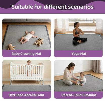 TreeBud Baby Play Mat for Floor, 1.3 Inch Thick Memory Foam Tummy Time Mat with Non Slip Backing, Soft Coral Velvet 59X79 Inch Playpen Mat Crawling Tatami for Infants Toddlers Kids, Dark Gray