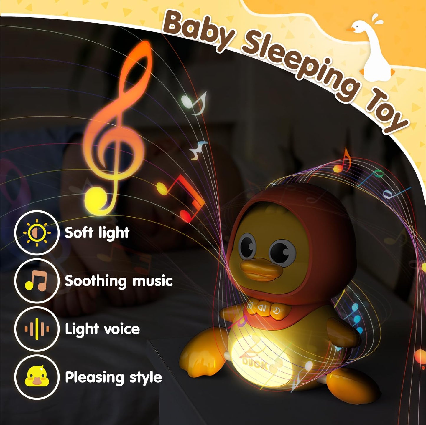 Gofimyee Crawling Duck Musical Toy, Baby Toy for Toddler, Sound Toys for 18+ Months, Early Educational Baby Toys with Light, Includes One Large Duck and Two Ducklings (Batteries Included)
