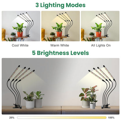 Garpsen Grow Lights for Indoor Plants, Upgraded Version 4 Head 80 LED Full Spectrum Grow Lamp with Timer, 3 Lighting Mode, 10 Dimmable Levels, Professional for Seeding Succulents Herbs