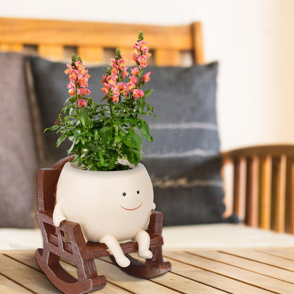 Boomluck Smiling Flower Pot Rocking Chair – Whimsical, Decorative, and Practical Planter with Drainage Holes, Indoor and Outdoor Plant Pot, DIY Decoration Gift for Plant Lovers