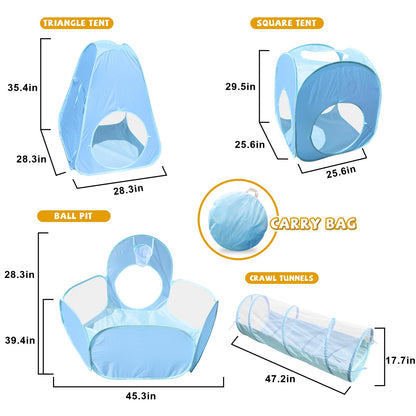 Action Air Kids Play Tent Set with Tunnel and Ball Pit, 5-in-1 Pop Up Playhouse for Toddlers 1-3 (Blue, Green)