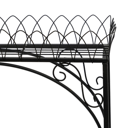 Black Long Double-Layer Plant Shelf, French Courtyard Style Metal Stand for Tall Potted Plants, Sturdy Indoor Outdoor Planter Holder Garden Decor