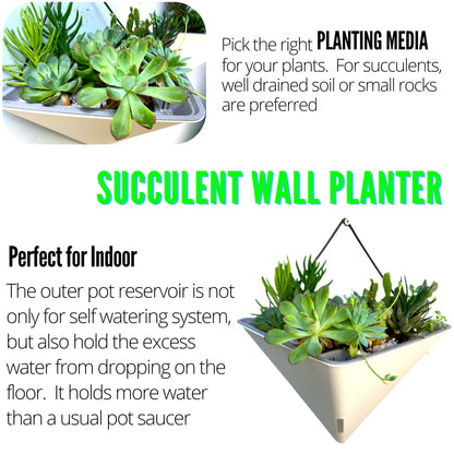 LaLaGreen Wall Planters for Indoor Plants - 2 Pack, 12 Inch Large Self Watering White Geometric Hanging Flower Vase Vessel with Metal Hanger, Modern Stylish Wall Mounted Succulent Pot Holder Decor