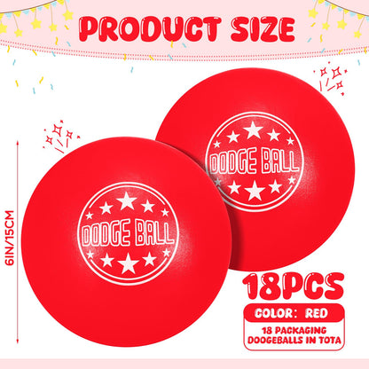 Jerify 18 Pcs Foam Dodgeball Set 6 Inch Soft Skin Playground Dodgeballs Bulk, Low Density Foam for Non Sting Dodgeball Sports Equipment for Kids and Adults (Red)