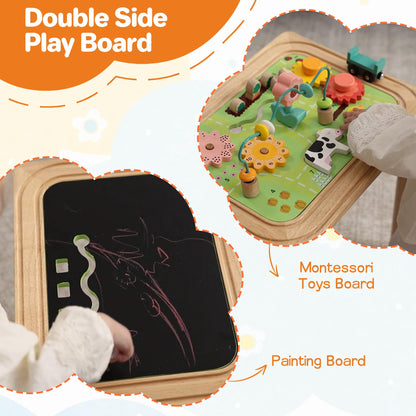 Himold Activity Table for Kids 6-36 Months, 9 in 1 Wooden Montessori Toys with Bead Maze Shape Sorter Train Toy, Baby Sensory Table Toddler Toys 1st Birthday Gifts for Kids