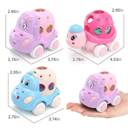 BeAndge Baby Girl Toys Gifts for 1 2 Year Old Girls, Pink Cars for Babies 6-12 12-18 Months, Push and Go Trucks for Toddlers, Soft Rattle Toys for One 1+ Infants First Birthday Easter Gifts