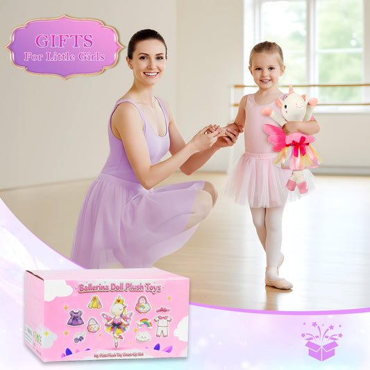 HUITEM Unicorn Toys for Girls Age 4-6, Ballerina Doll Stuffed Animal with 3 Set Clothes, Plush Bag, Accessories, 16 inch Unicorn Doll Toys Birthday Gift for 3 4 5 6 Year Old Little Girls