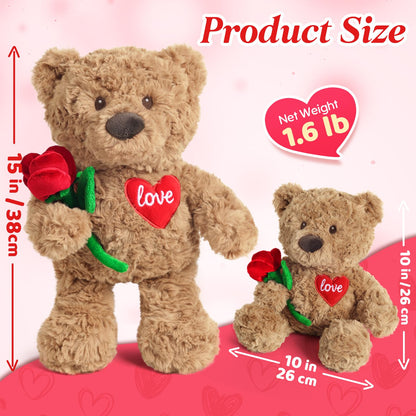 Cuckool Teddy Bear Stuffed Animal with Rose and Love Heart, Microwavable & Weighted Stuffed Animal Plush Gift Valentines Day Christmas Mother's Day for Her Women Girlfriend Wife 15"