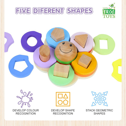 Flower Shape Wooden Stacking Puzzle Toy, Baby Shape Sorter Toy, Sensory Toys for Kids with Autism, Ideal Montessori Toys for 1+ Year Old, Sustainable Stacking Toys for Toddlers 1-3