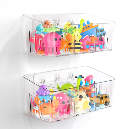Lysam Bath Toy Storage 2 Packs, Large Bath Toy Holder with 3 Compartment, Quick Dry Bathtub Toy Organizer, Bath Tub Toy Net, Shower Toy Basket & Bin, Bathroom Accessories for Baby,Toddler,Kids（Clear）