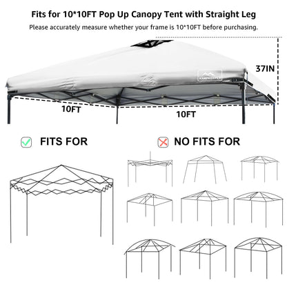 KAMPKEEPER Replacement Top Pop Up Canopy Tent Cover Roof with Air Vent and Adjustable Elastic Strap, Polyester UV Waterproof for Outdoor Garden Patio Sun Shade(Top Only) (Light Gray, 10x10FT)