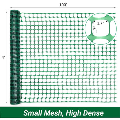 DOEWORKS Safety Fence, 4 x 100 FT Green Plastic Mesh Fence Roll Barrier Netting for Construction Fencing Animal Fencing Garden Fencing and Event Fencing