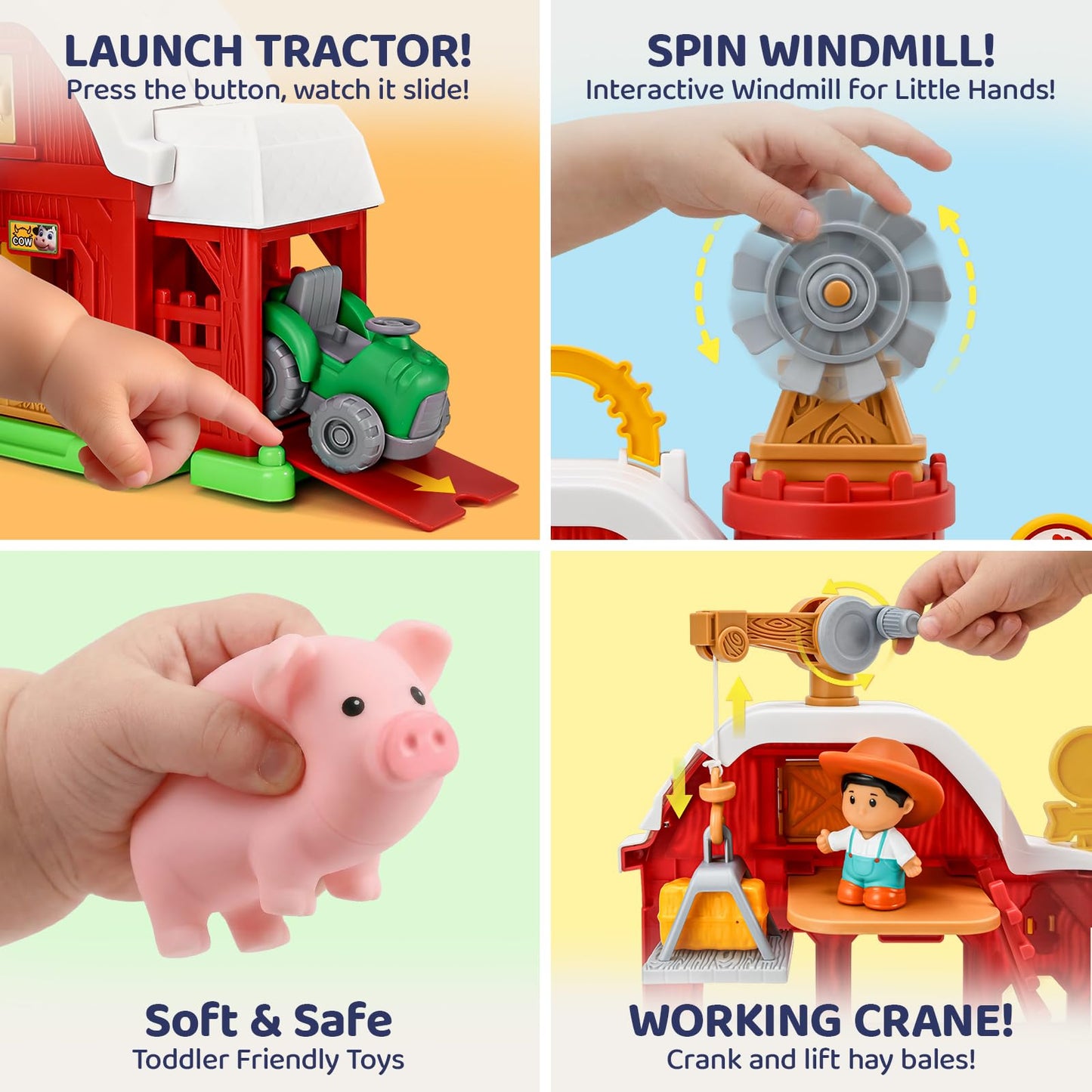 Toddler Farm Toys for 2 3 Year Old-All-in-One Barn Toy Set with Farm Animal Figures for Toddlers,Tractor&Fence,Educational Montessori-style Play Sets with Light&Sounds,Pretend Play Gift for Boys Girls