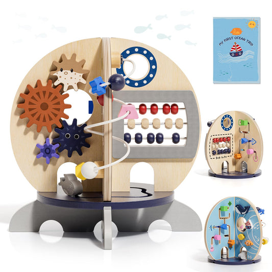 RRIBOUDWAN Ocean Wooden Activity Cube Montessori Toys for 1 Year Old Boy & Girl Birthday Gifts