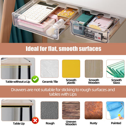 TooCust 2 Pack Under Desk Storage Drawers Slide Out-Drill-On or Self-Adhesive,Large&Medium Drawer Under Desk Organizer Under Table Drawer for Home Office School Organization and Storage