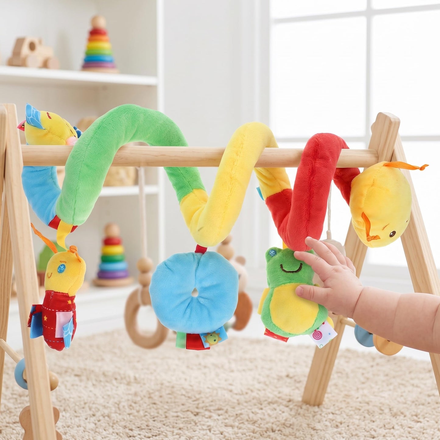 Abaodam Car Seat and Stroller, Spiral Carseat Toy with Hanging Rattles and Bell, Infant Activity Center for Crib Mobile, Boys Travel Accessories