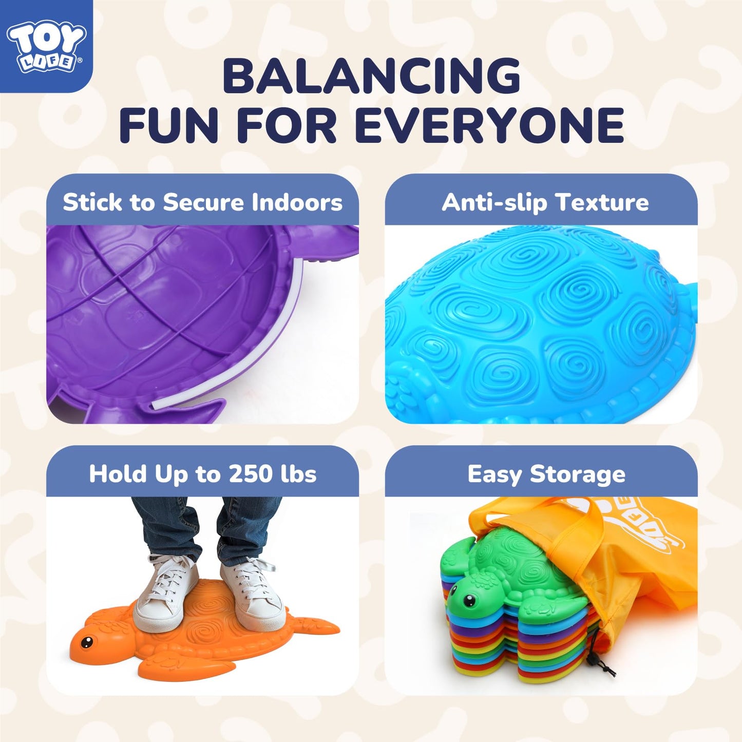 TOY Life 10 Pcs Turtle Balance Stepping Stone for Kids, Indoor Outside Toys for Kids Ages 4-8, Toddler Outdoor Toys, Stepping Stones Game, with Cards and Spinner