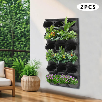 Fulavorty 2pcs Wall Planter,Wall-Mounted Planter with 36 Pots,Outdoor Wall Planter System for Flowers,Herbs & Vegetables,Flower Pot Holder for Indoor Outdoor (Black)