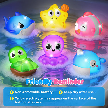Light Up Bath Toys for Kids Ages 1-3, Pool Toys for 1 2 3 Year Old Girl Boy, Water Activated Bath Toys for Toddlers 3-5, Glowing Bathtub Toys for Baby Boy & Girl Gifts, 6 Pack