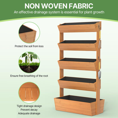 Suteck Raised Garden Bed, Vertical Wooden Raised Garden Bed, 5 Tier Garden Planters Freestanding Plant Stand Flower Rack Wooden Planter Box For Plants Flowers Herbs Vegetables Indoor Outdoor Gardening