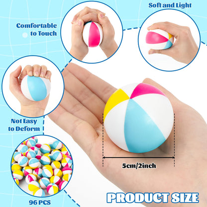 96 Pcs Beach Stress Balls Bulk 2" Mini Relief Stress Ball Pu Foam Squeezy Balls Summer Swimming Pool Game Toy Rainbow Beach Ball for Hawaiian Beach Birthday Party Favor School Carnival Reward