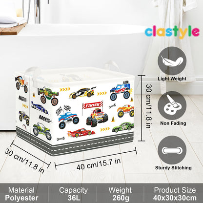 Clastyle City Car Baby Laundry Hamper Kid Storage Basket Boy Gift Toy Box Collapsible Clothes Organizer Nursery Bin for Bedroom,Monster Truck,40 * 30 * 30 cm
