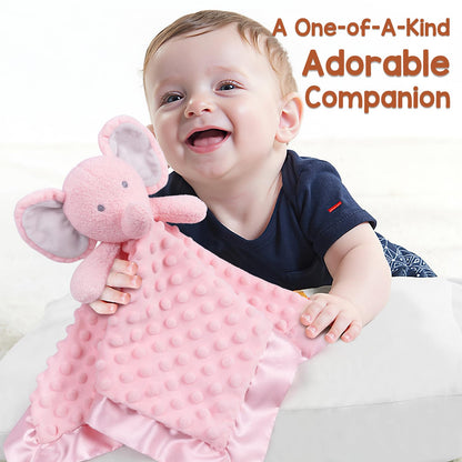 MOVEPAI Baby Security Blanket, Soft Baby Lovey Toy Blanket for Girls, Snuggle Toy Lovie Newborn Gift, Stuffed Animals Pink Elephant 16 Inch