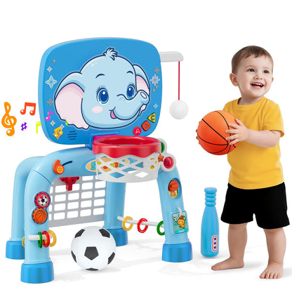 Wee Wonders Toddler Basketball Hoop & Soccer Goal Tball Set, Kids Sport Toys with Light & Sound, Musical Activity Center Toys for 1 2 3 Years Old Boys, Christmas Birthday Gifts for Baby 12-18 Months