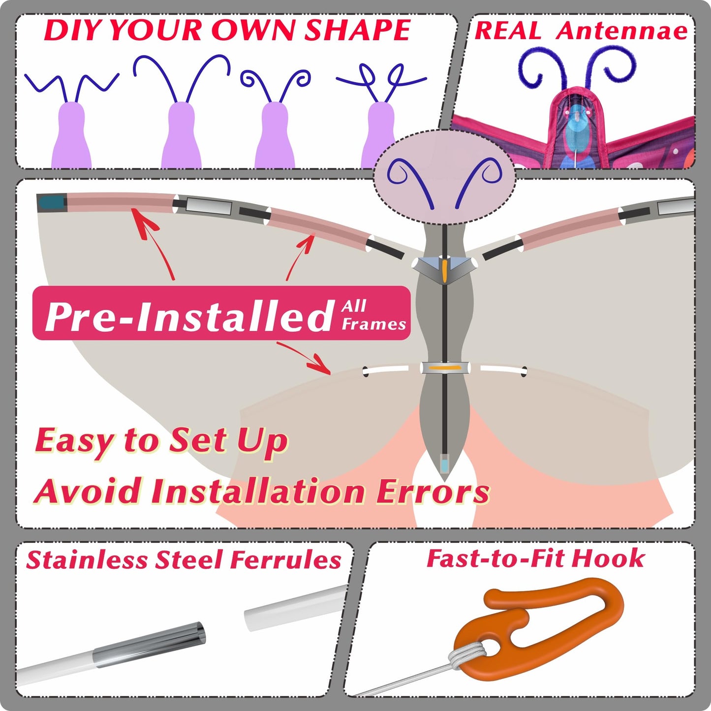 ORGCLDKT-Quadwing Bionic Butterfly Kite/Dragonfly Kite, Super Easy to Fly with, Outdoor Toy,for Kids Ages 8-12,4-8,Boys,Girls, Also for Adults. Kites for The Beach, Grassland, Hiking,Trekking.