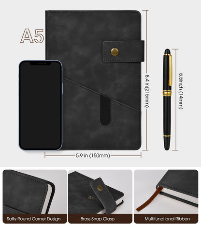 vfaejll A5 Lined Leather Journal Notebook,Hardcover Journal Set with Pen and Gift Box,100Pages 100gsm Thick Ruled Paper Daily Diary for Men Women School,Travel,Business,Work,Writing 5.9" X 8.4"