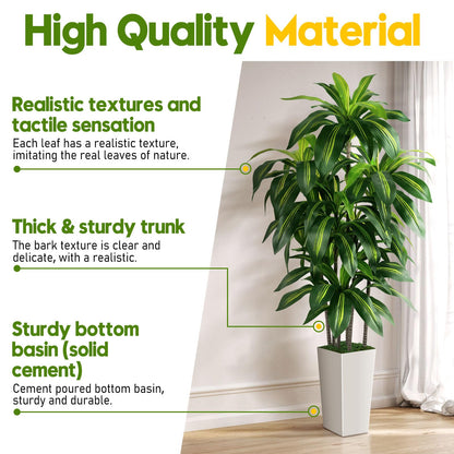 Artificial Dracaena Tree Indoor, 5FT Tall Fake Tree with White Tall Planter, Artificial Tree Fake Yucca Potted Tree for Home Office Living Room Decor, Tall Artificial Plant for Housewarming