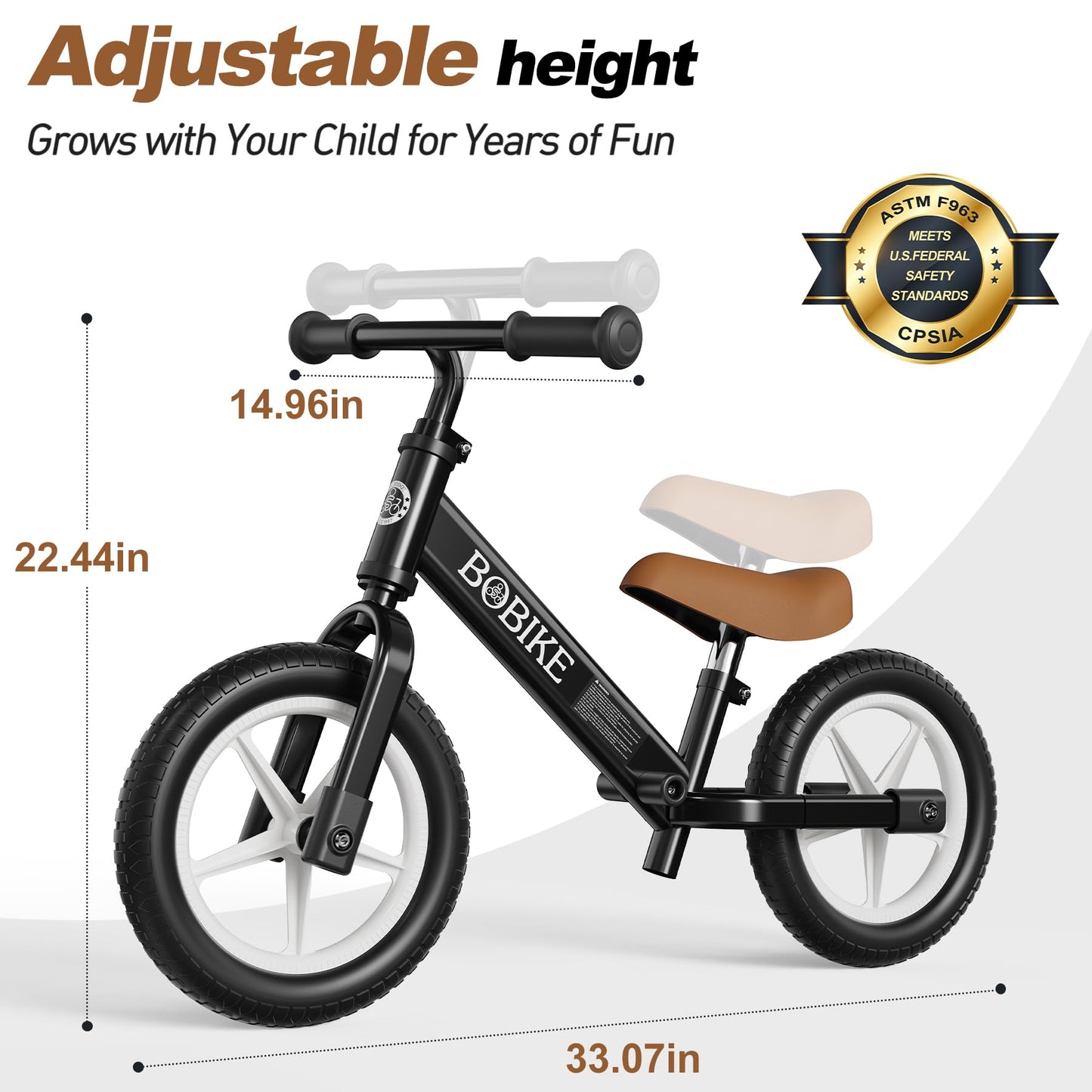 Bobike Toddler Balance Bike, Balance Bike with Footrest for Ages 2-5, Adjustable Seat & Handlebar, No-Pedal Training Bicycle, Gift for Boys and Girls(Black)