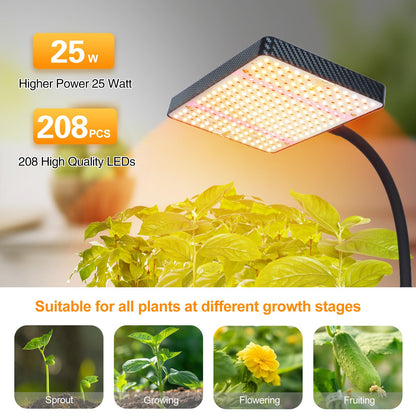 FECiDA Desk Grow Lights for Indoor Plants, Bonsai, Seed Starting, Table Top Grow Light UV-IR Full Spectrum, 25 Watt Power Draw, Bright Enough LED Growing Lamp, 16"-24" Height Adjustable
