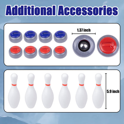WodGod 11.8’L Shuffleboard, Curling and Bowling 3 in 1 Board Game Set,with 11.8 Foot Game Mat,2 Cues,8 Curling Rocks,6 Bowling Pins,Fun Family Game