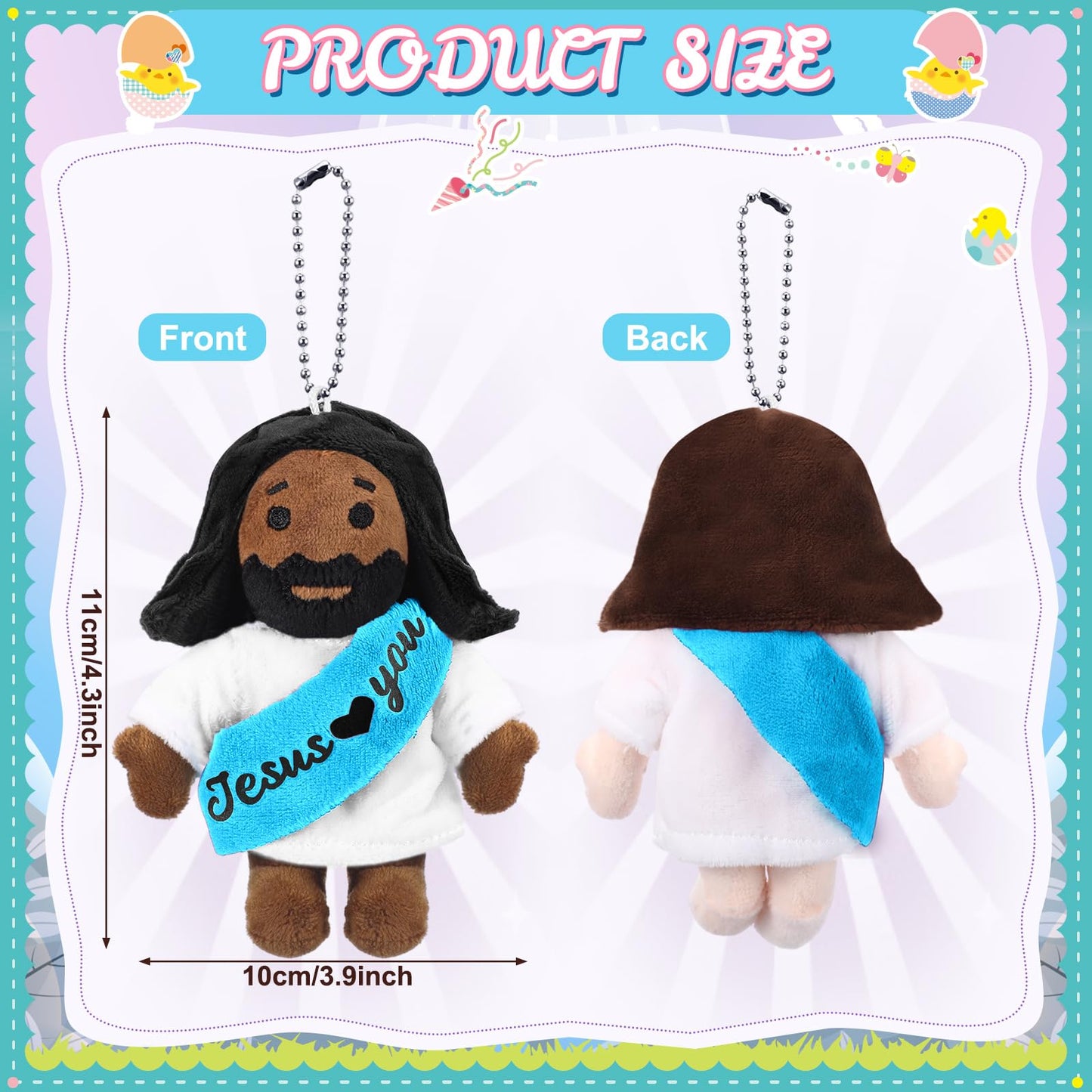 HyDren 12 Pcs Christian Jesus Stuffed Dolls Bulk 4" Loves You Jesus Plush Toy Religious Gifts for Church Members Sunday School Baptism Party Favors(Black Color)