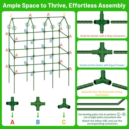 Sunwinx 50x65 Inch Cucumber Trellis for Raised Beds, V-Frame Metal Plant Garden Trellis for Climbing Plants Outdoor with Climbing Netting for Tomato Vegetable Grape Vine Bean Pea Squash