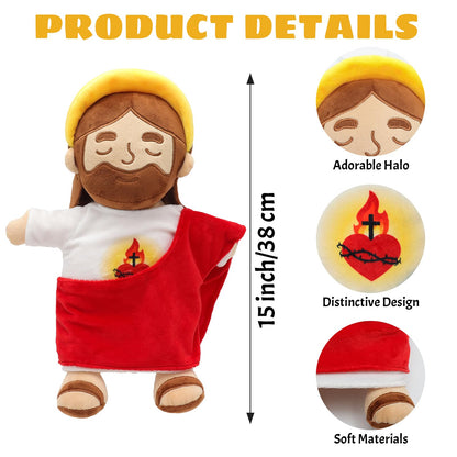 Yelakey Soothing Jesus Plush Toys with Light & Sound, 15" Jesus Stuffed Breathing Plushy Doll, Christian Catholic Religious Plushie Christmas Easter Gifts for Kids Baby (Brown)