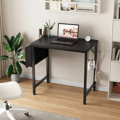 Lufeiya Small Desk for Small Spaces, 24 Inch Kids Girls Study Writing Mini Desks for Bedroom, Simple Modern Laptop PC Little Side Table with Storage Bag Headphone Hooks, Black
