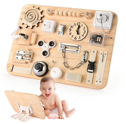 Potatomato Montessori Large Busy Board for 1 2 3 4 Year Old- Wooden Sensory Toys -Fidget Activity Board for Toddlers Boys and Girls- Motor Skills Gifts for ADHD & Autistic Children Kids