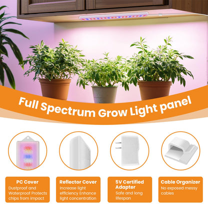 Eurbolan LED Grow Light Strip, 20W Full Spectrum Plant Lights With Red Blue White LEDs, 210 LEDs Grow Light Strips for Indoor Plants with 4/8/12/16H Auto Timer,3 Switch Modes, 5 Dimming Levels,2 Pack.