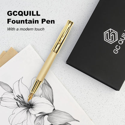 GC QUILL Fancy Fountain Pen Set – Fine and Medium Nibs, 18 Ink Cartridges, Ink Converter, Syringe Filler, Luxury Pen Gift for Men Women, Nice Pen for Writing Journaling (Gold)