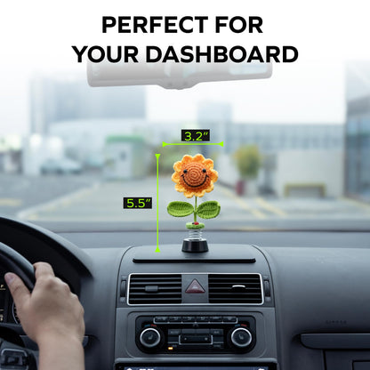 Aisle 3 Essentials Smiley Sunflower Bobblehead – Cute Dashboard & Desk Décor | Spring-Mounted Dancing Flower Ornament with Ladybug Accent | Cheerful Gift for Car, Office, or Home