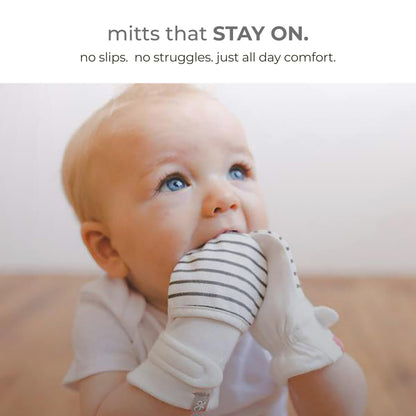 goumikids Viscose Made from Bamboo Cotton Stay-On Mitts, 0-3m Stripe Gray Mitts