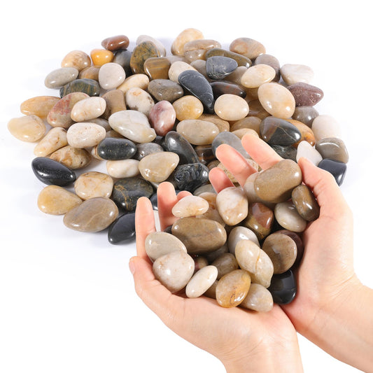 River Rocks Decorative Pebbles - 5lb Mixed Color Polished Gravel for Garden Landscaping, Indoor Plants, Aquariums, Succulents, Vases, Fish Tank, Outdoor Flower Beds 0.4-1.2 Inch Ornamental Stones
