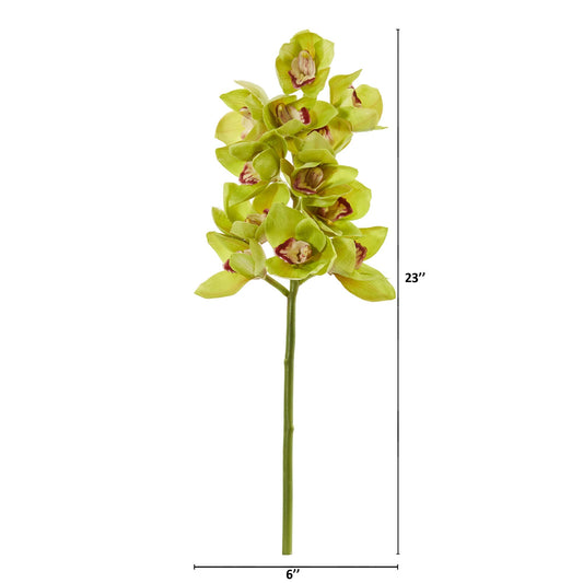 Nearly Natural 23in. Cymbidium Orchid Artificial (Set of 3) Silk Flowers, Green