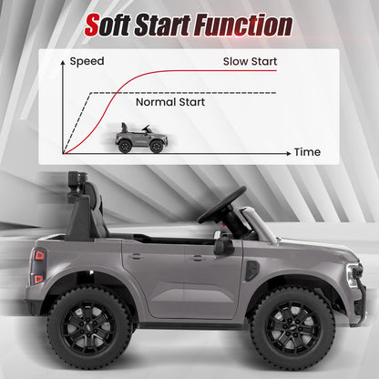 Licensed Ford Ranger Ride on Car for Kids by OLAKIDS, 12V Electric Vehicle Truck with Remote Control, Toddlers Battery Powered Toy with 2 Speeds Wheels Suspension Storage Space Bluetooth USB (Gray)
