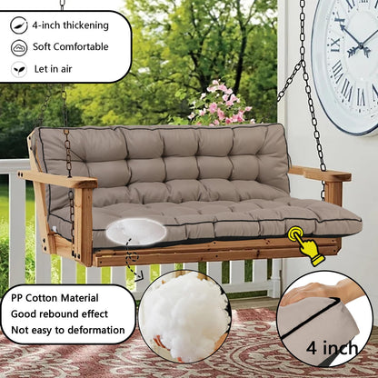 VKETU Porch Swing Cushion Three Seat, Waterproof Swing Cushions Replacement with Backrest, Outdoor Garden Furniture Patio 4" Thickened Cushions with Ties (Khaki, 40 x 55in)