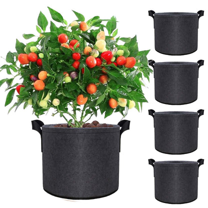 5 Pack 15 Gallon Extra Large Grow Bags -Thickened Non-Woven Fabric Plant Pots for Fruit Trees, Shrubs, Vegetables & Big Plants -Sturdy Nylon Handles Reusable Outdoor Indoor bucket planter container