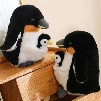 Ruzucoda Plush Mum Penguin with Baby Stuffed Toys Prentend Play Animals Dolls Gifts for Kids 10Inches